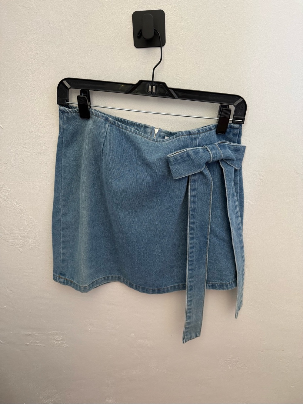 Light Blue Denim Mini Skirt with Side Bow